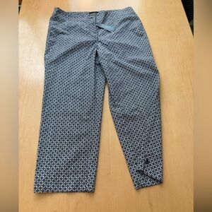 Talbots Monochrome Diamond Pattern crop pants with button detail.
